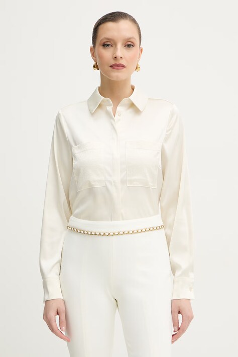 Guess koszula MARGUERITE damska kolor beżowy regular z kołnierzykiem klasycznym W5RH40 WFQC2