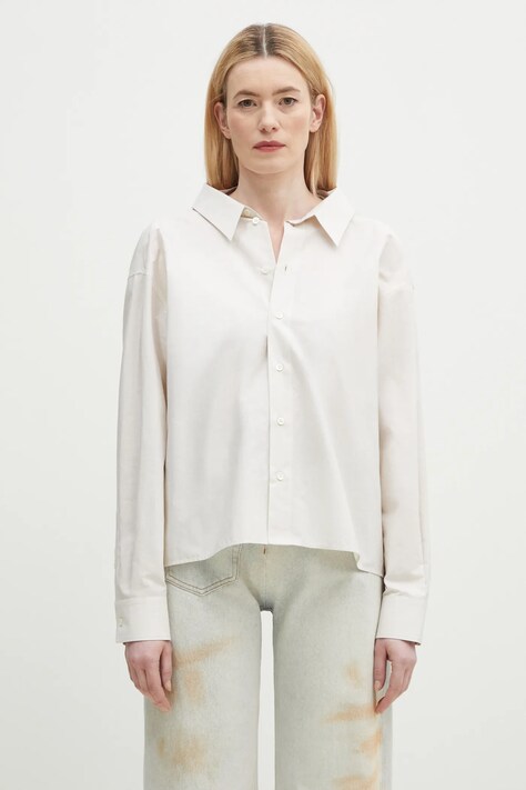Хлопковая рубашка MM6 Maison Margiela женская цвет бежевый relaxed классический воротник S52DT0043
