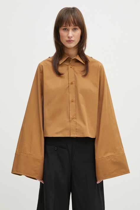 Bavlněná košile MM6 Maison Margiela hnědá barva, regular, s klasickým límcem, S52DT0044