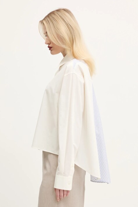 Хлопковая рубашка MM6 Maison Margiela женская цвет бежевый relaxed классический воротник S52DT0042