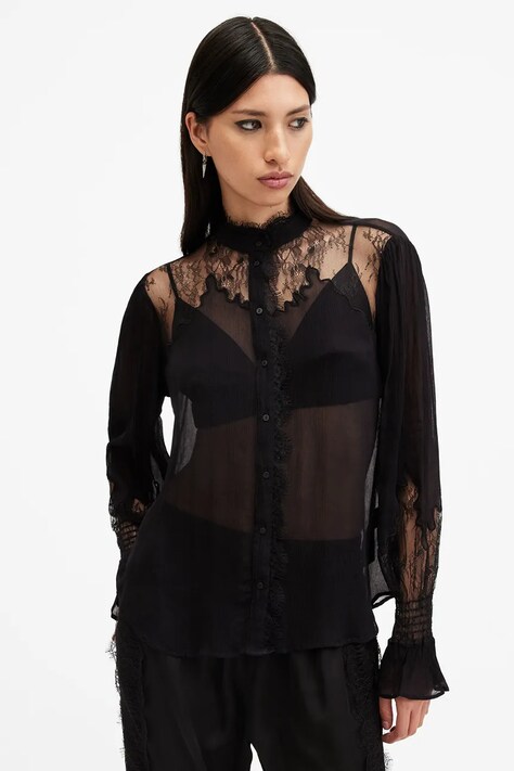 Πουκάμισο AllSaints RORY χρώμα: μαύρο, W062PB