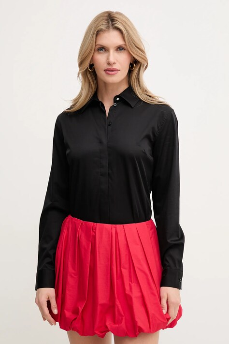 Guess camasa TIZIANA femei, culoarea negru, cu guler clasic, regular, W5RH31 WAF10