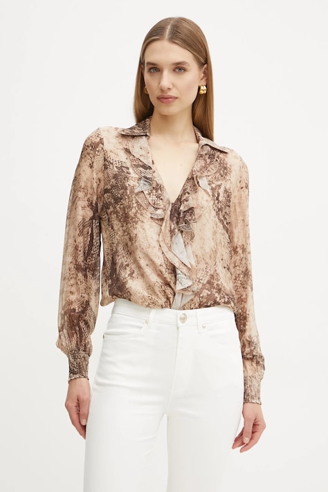 Блузка с примесью шелка Guess SOAVE цвет бежевый узор W5RH55 WE550