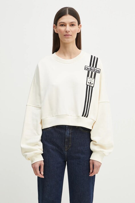 Bavlněná mikina adidas Originals Adibreak Cropped Sweatshirt dámská, béžová barva, s aplikací, JD0084
