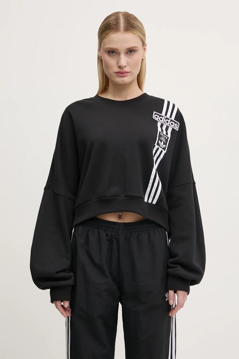 adidas Originals sweatshirt Adibreak Cropped Sweatshirt women's black color with an application JD0189