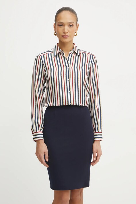 Luisa Spagnoli camasa de matase femei, culoarea alb, cu guler clasic, regular, 541746