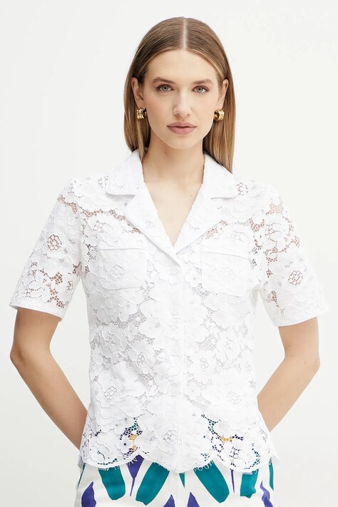 Luisa Spagnoli cămașă femei, culoarea alb, cu guler clasic, regular, 541800