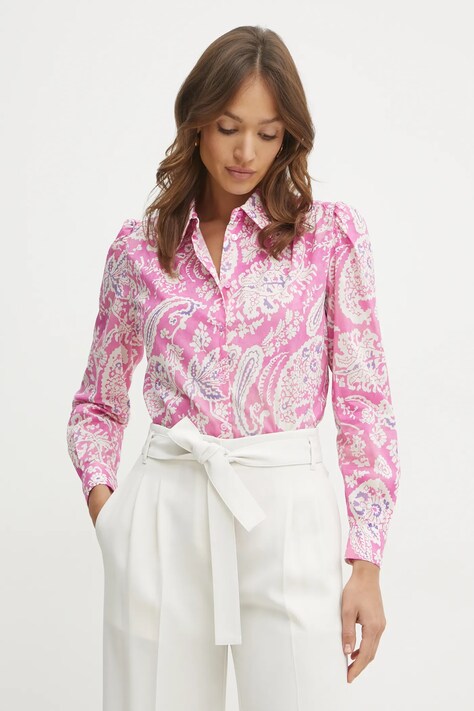 Luisa Spagnoli camasa din bumbac femei, culoarea roz, cu guler clasic, regular, 541847