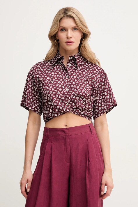 Marella cămașă din bumbac MOCA femei, culoarea bordo, cu guler clasic, regular, 2513111042200