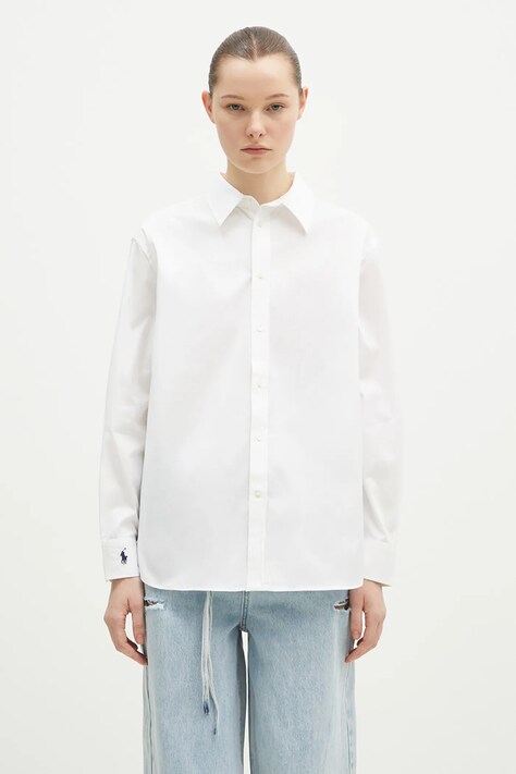 Бавовняна сорочка Polo Ralph Lauren Long Sleeve Light Shirt жіноча колір білий relaxed класичний комір 211968219