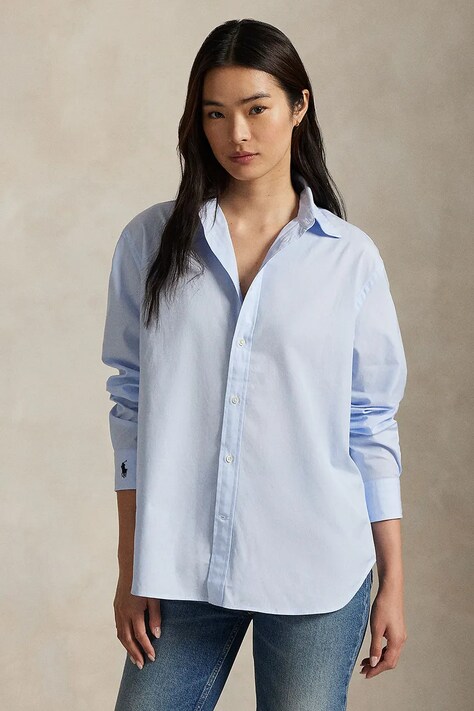 Polo Ralph Lauren koszula bawełniana Long Sleeve Light Shirt damska kolor niebieski relaxed z kołnierzykiem klasycznym 211968220