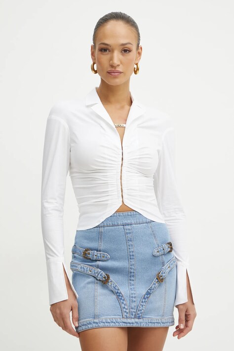 Versace Jeans Couture camasa femei, culoarea alb, cu guler clasic, slim, 78HAL203 N0431