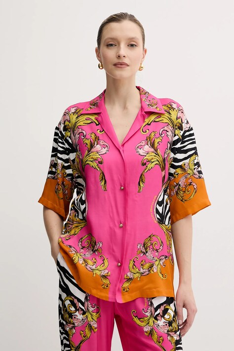Košile Versace Jeans Couture dámská, růžová barva, relaxed, s klasickým límcem, 78HAL2P9 NS646