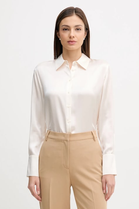 Шелковая рубашка Sisley цвет серый regular классический воротник 5LZMLQ05E