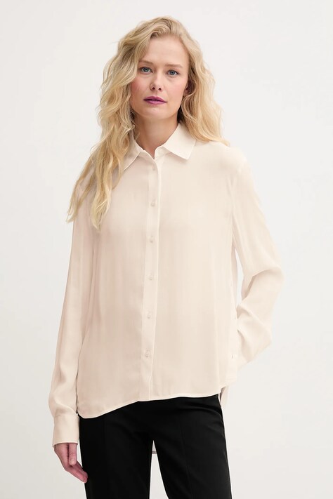 Sisley cămașă femei, culoarea bej, cu guler clasic, relaxed, 5IDTLQ08R