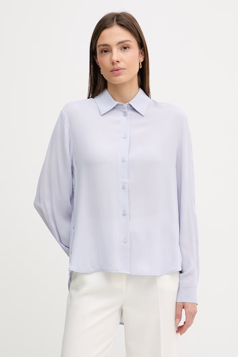 Сорочка Sisley колір чорний relaxed класичний комір 5IDTLQ08R