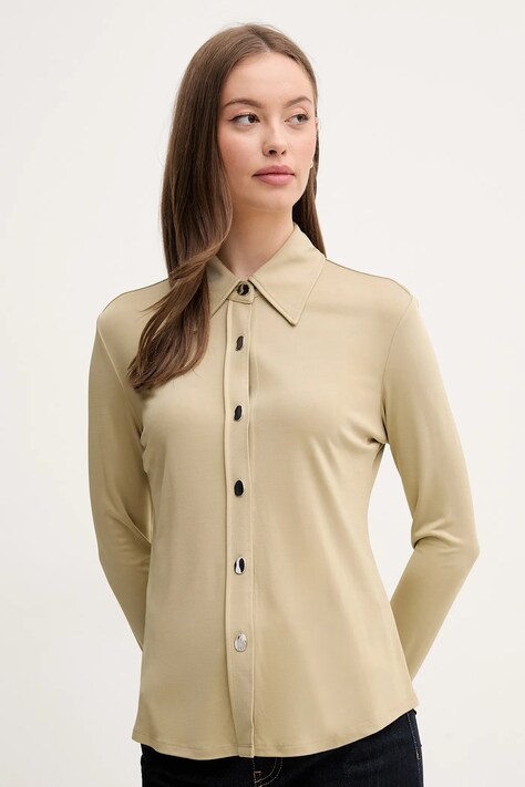Sisley cămașă culoarea verde, cu guler clasic, regular, 5FNTLQ08K