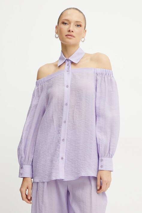 Patrizia Pepe cămașă femei, culoarea violet, cu guler clasic, relaxed, 2C1599 A600