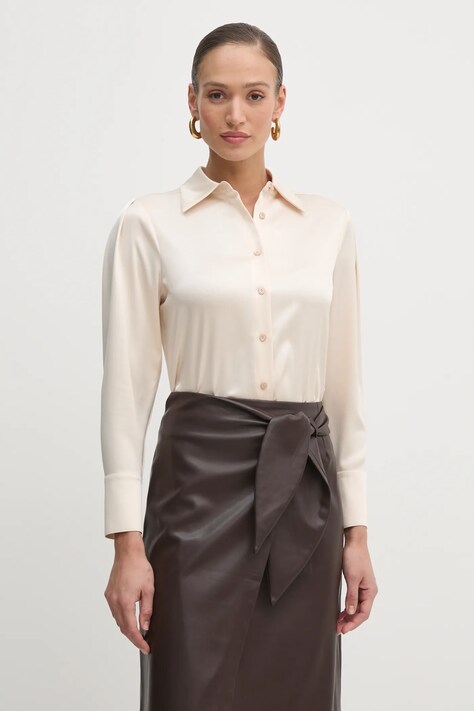 Marciano Guess camasa DION femei, culoarea bej, cu guler clasic, regular, 5RGH01 7246A