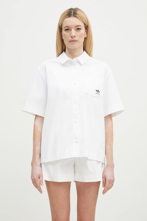 Сорочка adidas Originals Essential жіноча колір білий relaxed класичний комір JD1504
