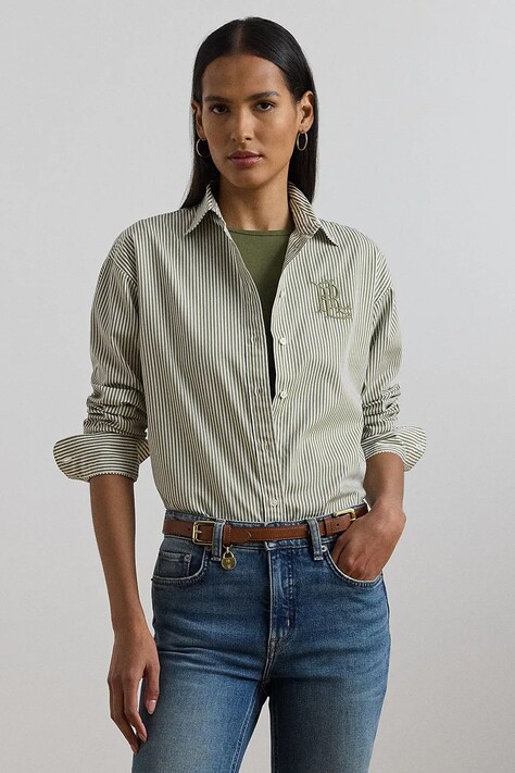 Бавовняна сорочка Lauren Ralph Lauren колір зелений regular класичний комір 200963670