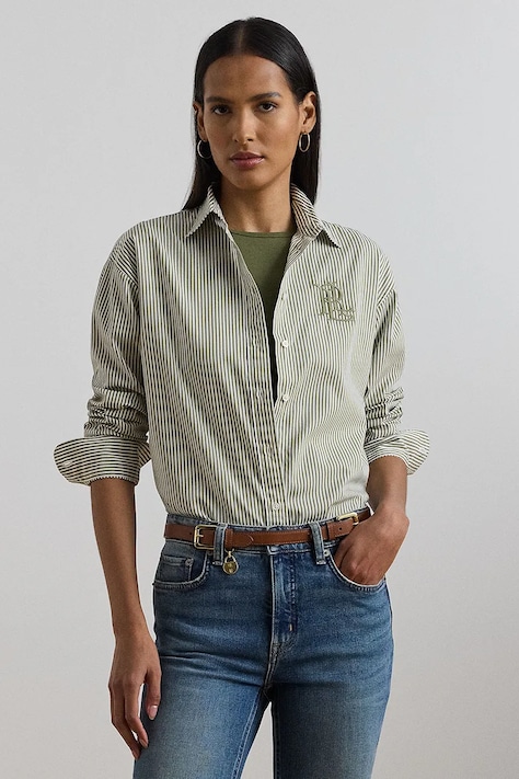 Bavlnená košeľa Lauren Ralph Lauren zelená farba, regular, s klasickým golierom, 200963670