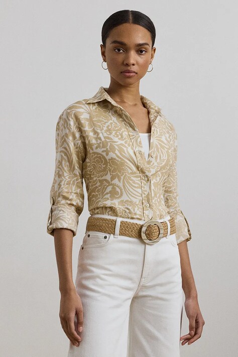 Lauren Ralph Lauren camicia di lino colore beige  200963700