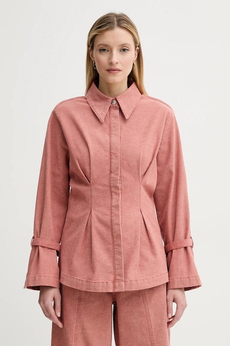 Gestuz camasa femei, culoarea portocaliu, cu guler clasic, slim, 10909937