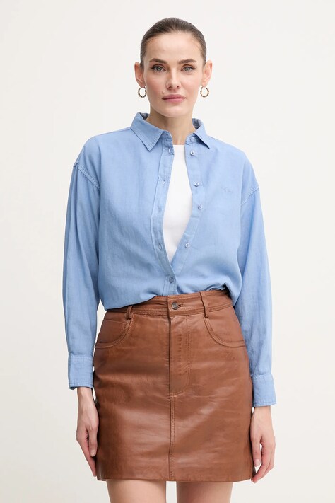 Pepe Jeans cămașă de in CHIPPER femei, cu guler clasic, relaxed, PL304993