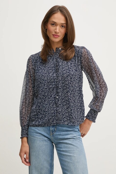 Košile Pepe Jeans CAMILA dámská, tmavomodrá barva, regular, se stojáčkem, PL305007