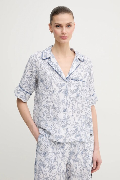 Pepe Jeans camasa de in DORIS femei, culoarea alb, cu guler clasic, regular, PL305025