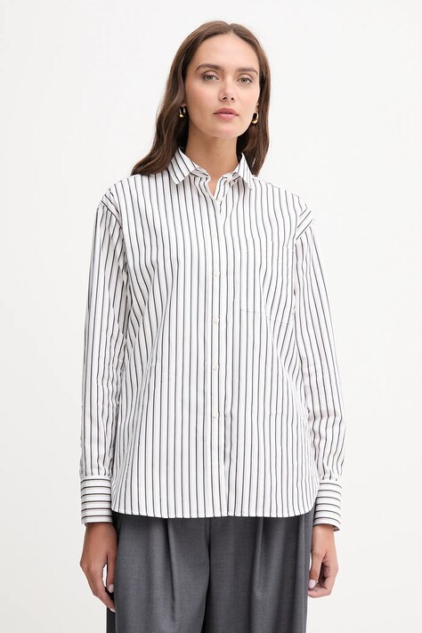 Lacoste koszula bawełniana damska kolor biały relaxed z kołnierzykiem klasycznym CF0215