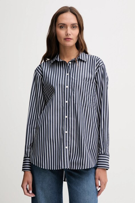 Lacoste koszula bawełniana damska kolor granatowy relaxed z kołnierzykiem klasycznym CF0215