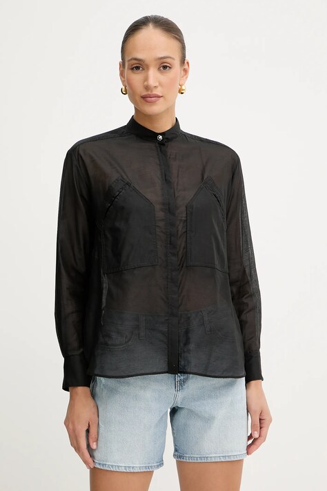 Pinko cămașă din amestec de mătase culoarea negru, relaxed, 105248 A2M7