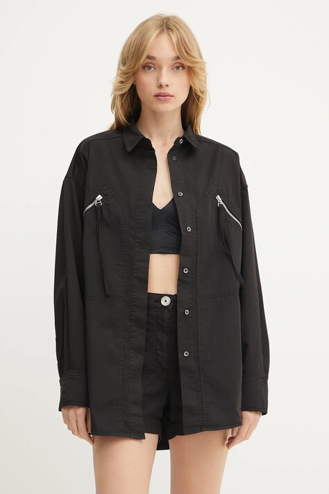 Pinko cămașă culoarea negru, cu guler clasic, relaxed, 105263 A2L8