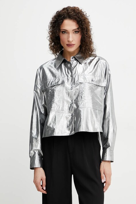 Weekend Max Mara cămașă femei, culoarea argintiu, cu guler clasic, relaxed, 2515111061600