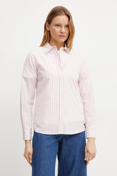 Weekend Max Mara camasa din bumbac femei, culoarea roz, cu guler clasic, regular, 2515111081600