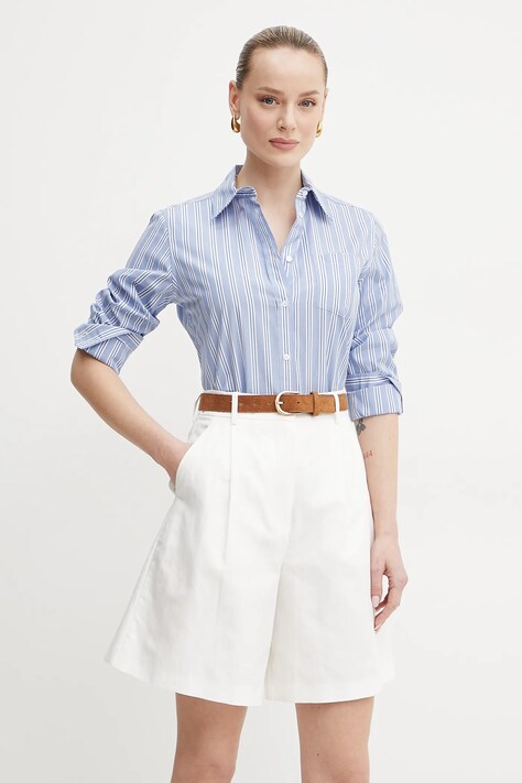 Bavlněná košile Weekend Max Mara modrá barva, regular, s klasickým límcem, 2515111081600