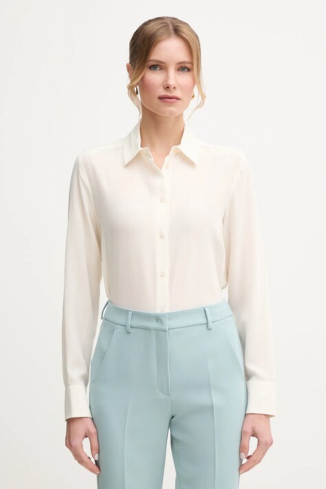 Weekend Max Mara camasa de matase femei, culoarea bej, cu guler clasic, relaxed, 2515111161600