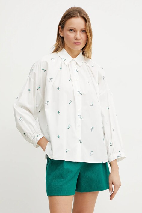 Weekend Max Mara cămașă din bumbac femei, culoarea alb, cu guler clasic, relaxed, 2515111132600