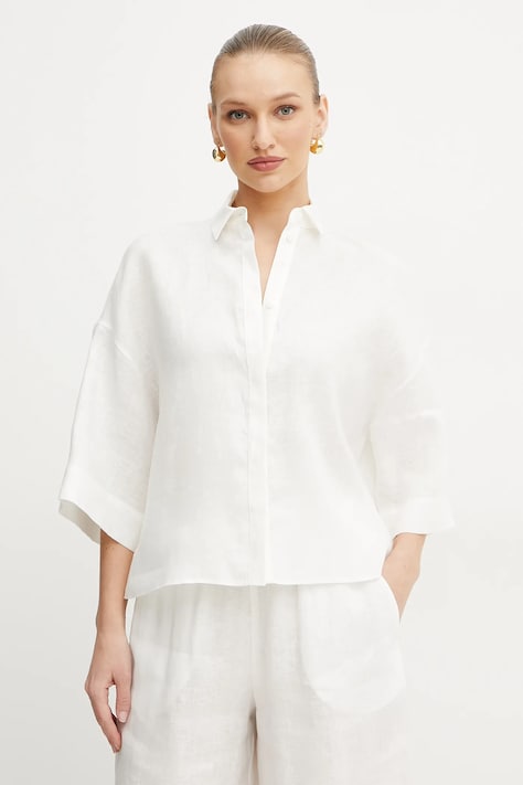 MM cămașă de in femei, culoarea alb, cu guler clasic, relaxed, 2516111028600