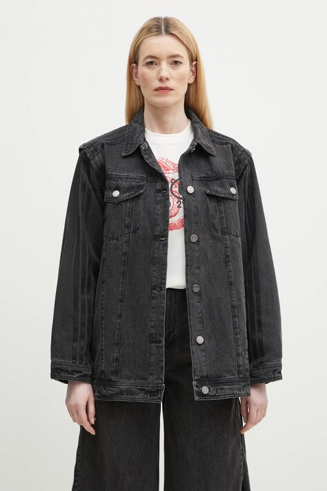 Джинсова бавовняна сорочка adidas Originals DENIM SHIRT JKT жіноча колір чорний relaxed класичний комір JY8882