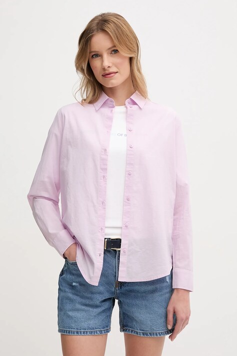 Хлопковая рубашка United Colors of Benetton женская цвет розовый regular классический воротник 5WPQDQ0AX