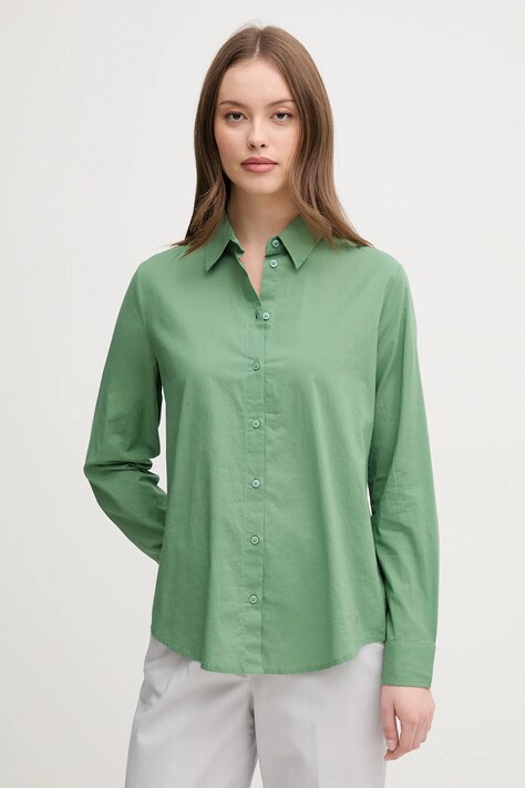 United Colors of Benetton cămașă din bumbac femei, culoarea verde, cu guler clasic, regular, 5WPQDQ0AX