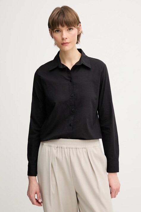 United Colors of Benetton cămașă din bumbac femei, culoarea negru, cu guler clasic, regular, 5WPQDQ0AX