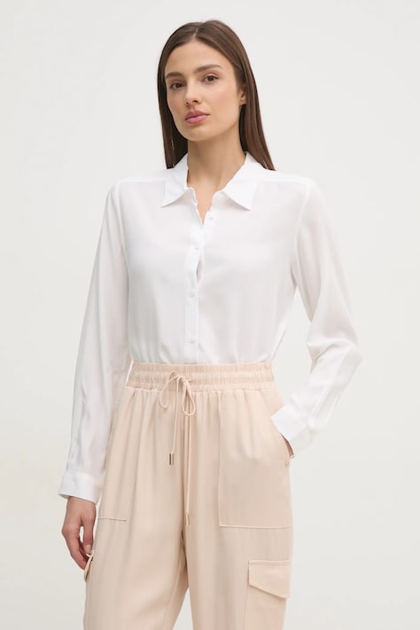 Риза United Colors of Benetton дамска в бяло със стандартна кройка с класическа яка 5WPWDQ0B0