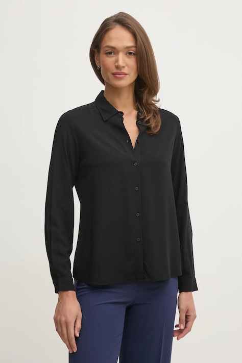United Colors of Benetton camasa femei, culoarea negru, cu guler clasic, regular, 5WPWDQ0B0