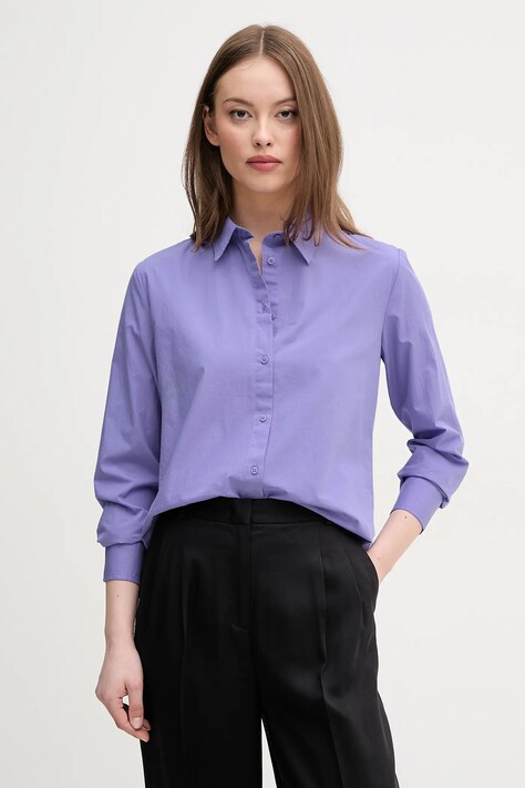 Bavlněná košile United Colors of Benetton dámské, fialová barva, regular, s klasickým límcem, 5HAXDQ0AX