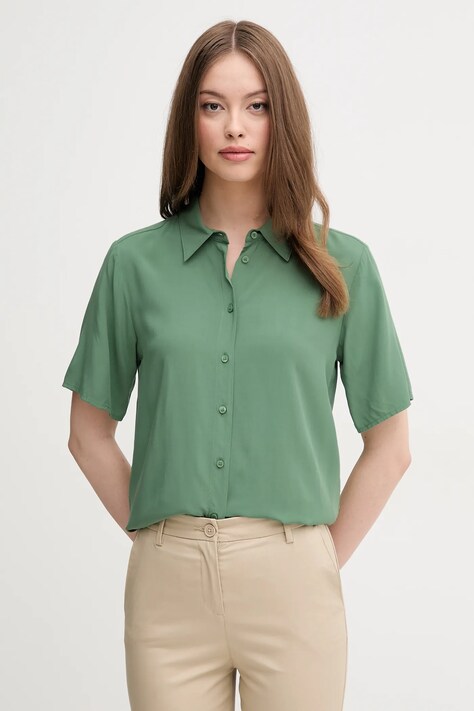 United Colors of Benetton cămașă femei, culoarea verde, cu guler clasic, regular, 5WPWDQ0B1