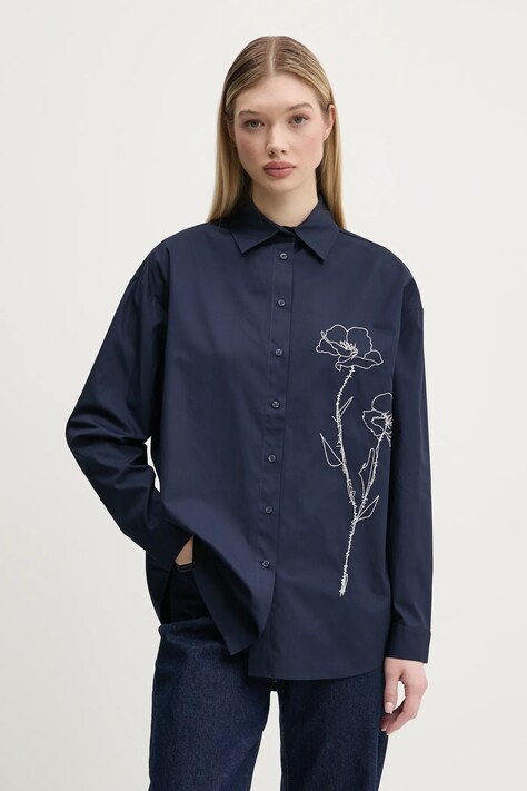 Desigual pamut ing POSEIDON női, galléros, sötétkék, regular, 25SWCW08
